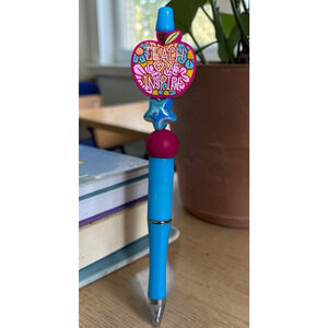 Custom Pen Teacher Aqua Beaded Star "Teach Love Inspire" Educators Apple